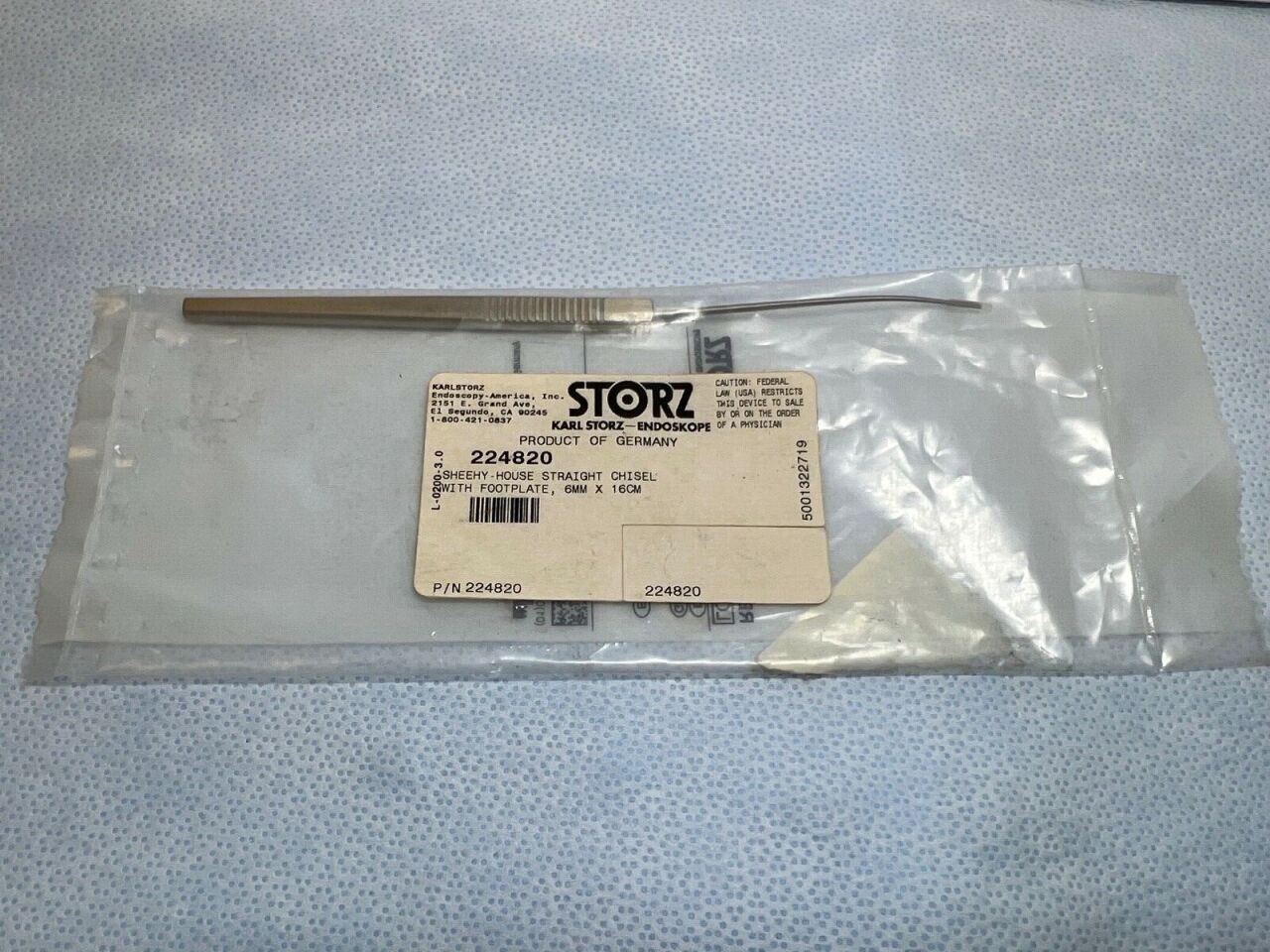 KARL STORZ 224820 Sheehy House Straight Chisel With Footplate 6mm x 16cm