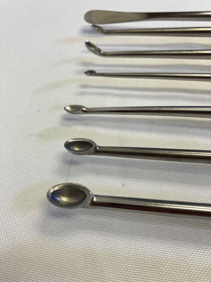 WALLIE HEINIG LENOX MACLAREN 13.5" Set of 7 Straight & Angled Curettes & Elevator — photo 6