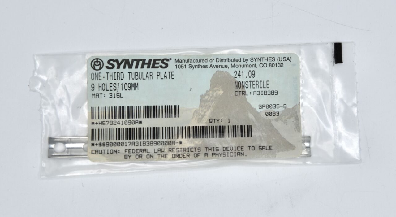 SYNTHES 241.09 ONE-THIRD TUBULAR PLATE 9 HOLES/109MM