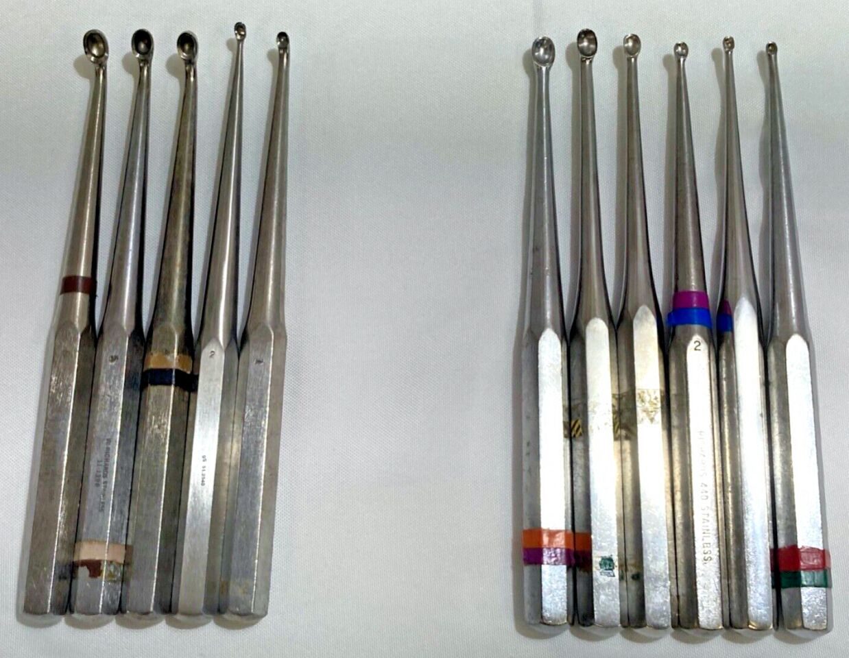 RICHARDS Various Straight & Angled 9" Heavy Bone Curettes