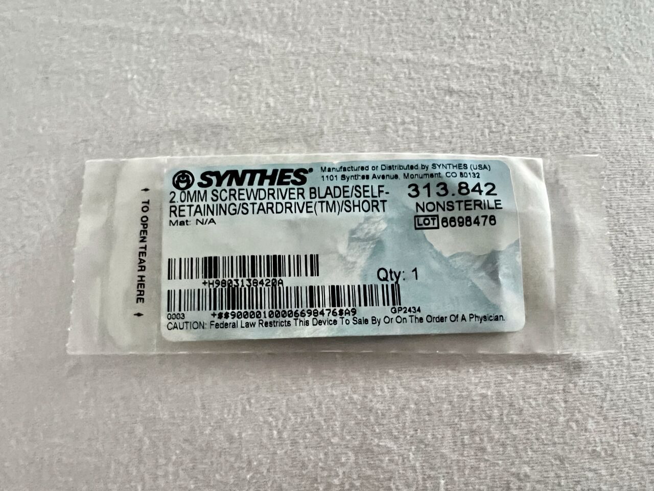 SYNTHES 313.842 StarDrive 2mm Short Screwdriver Blade Self-Retaining — photo 1