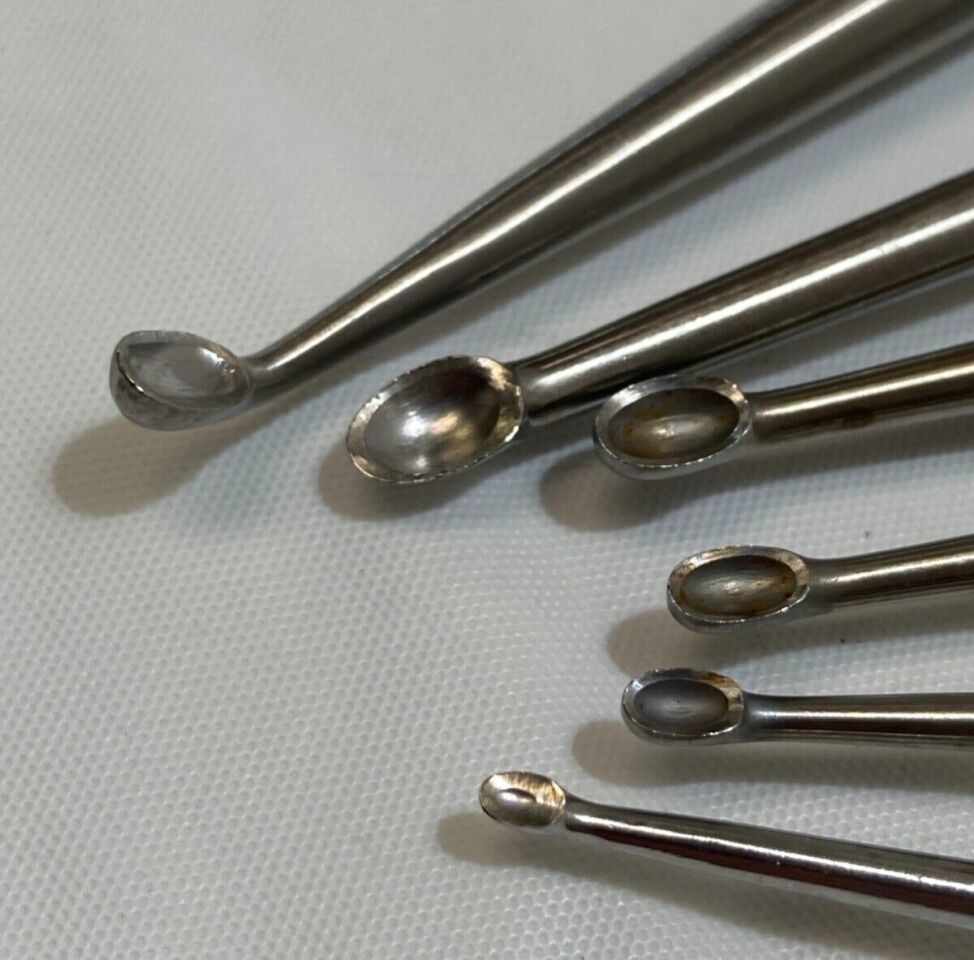 JARIT 9" Solid Hex Handle Set of 6 Straight Brun Bone Curettes — photo 8