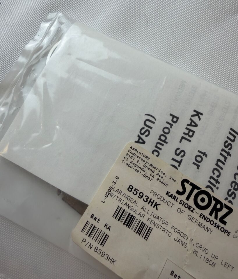 KARL STORZ 8593HK Laryngeal Alligator Forcep Curved Up Left Triangular Jaw 18cm — photo 2