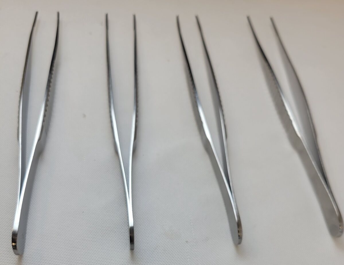 Set of 4 7.75" Straight 2.5mm wide Tips DeBakey Atraumatic Tissue Forceps — photo 3