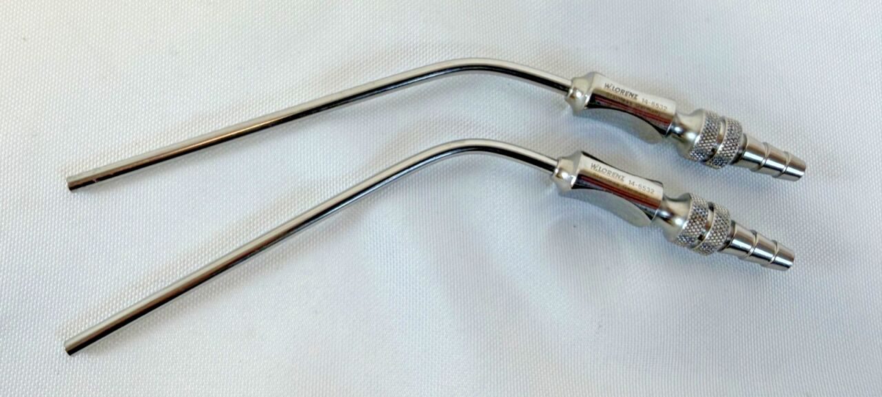 W. LORENZ 14-6532 Pair of 12Fr x 17cm Frazier Suction Cannula w/ Thumb Hole