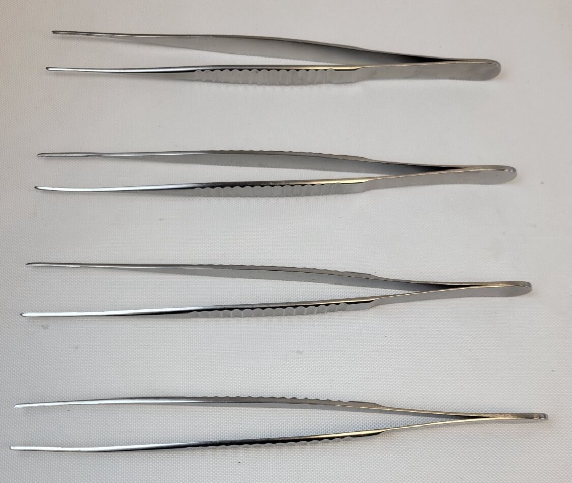 Set of 4 7.75" Straight 2.5mm wide Tips DeBakey Atraumatic Tissue Forceps — photo 1