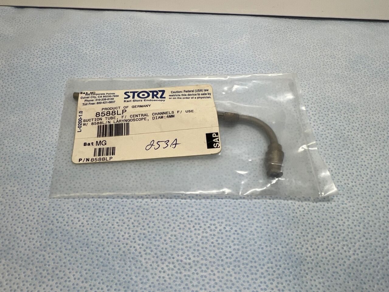 KARL STORZ 8588LP Suction Tube w/ Central Channels For 4mm Laryngoscope