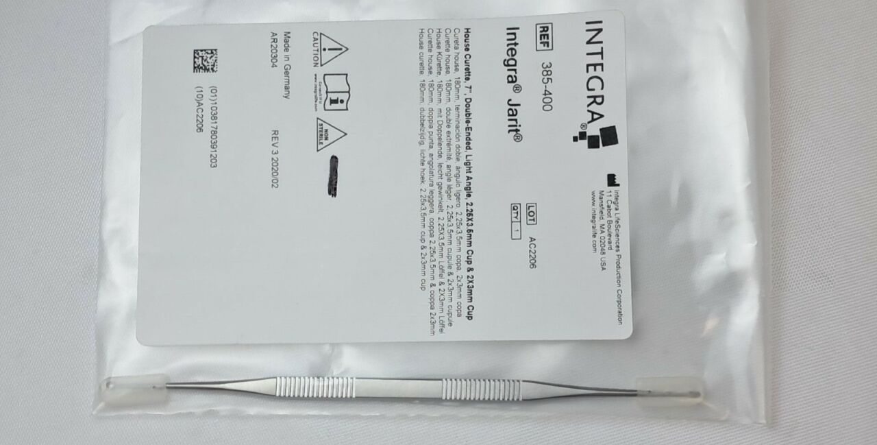 INTEGRA 385-400 House Curette 7" Double-Ended Light Angle 2.25x3.5mm