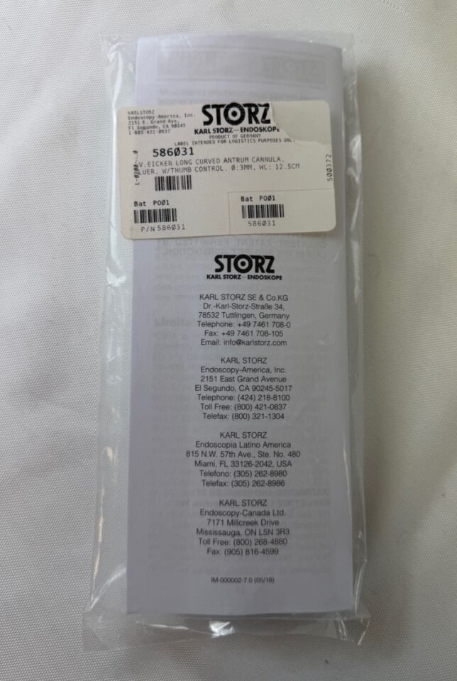 KARL STORZ 586031 Eicken Antrum Suction Cannula 3mm x 12.5cm Long Curve ENT — photo 1