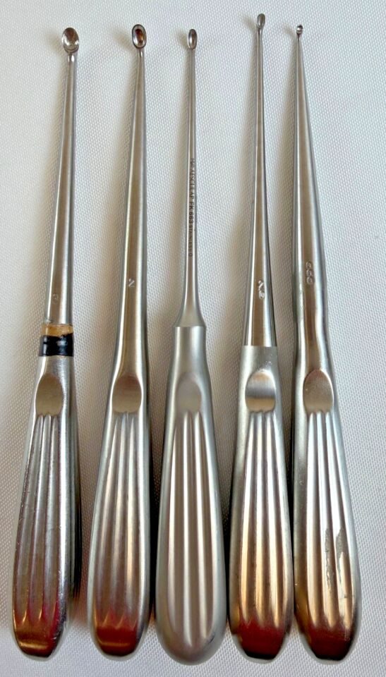 SYMMETRY MEDFIX JARIT AESCULAP CODMAN 8" Straight, Reverse Angle & Forward Angle Set  Symmetry Medfix Jarit Aesculap 8" Brun Bone Curettes Forward   Angled — photo 2