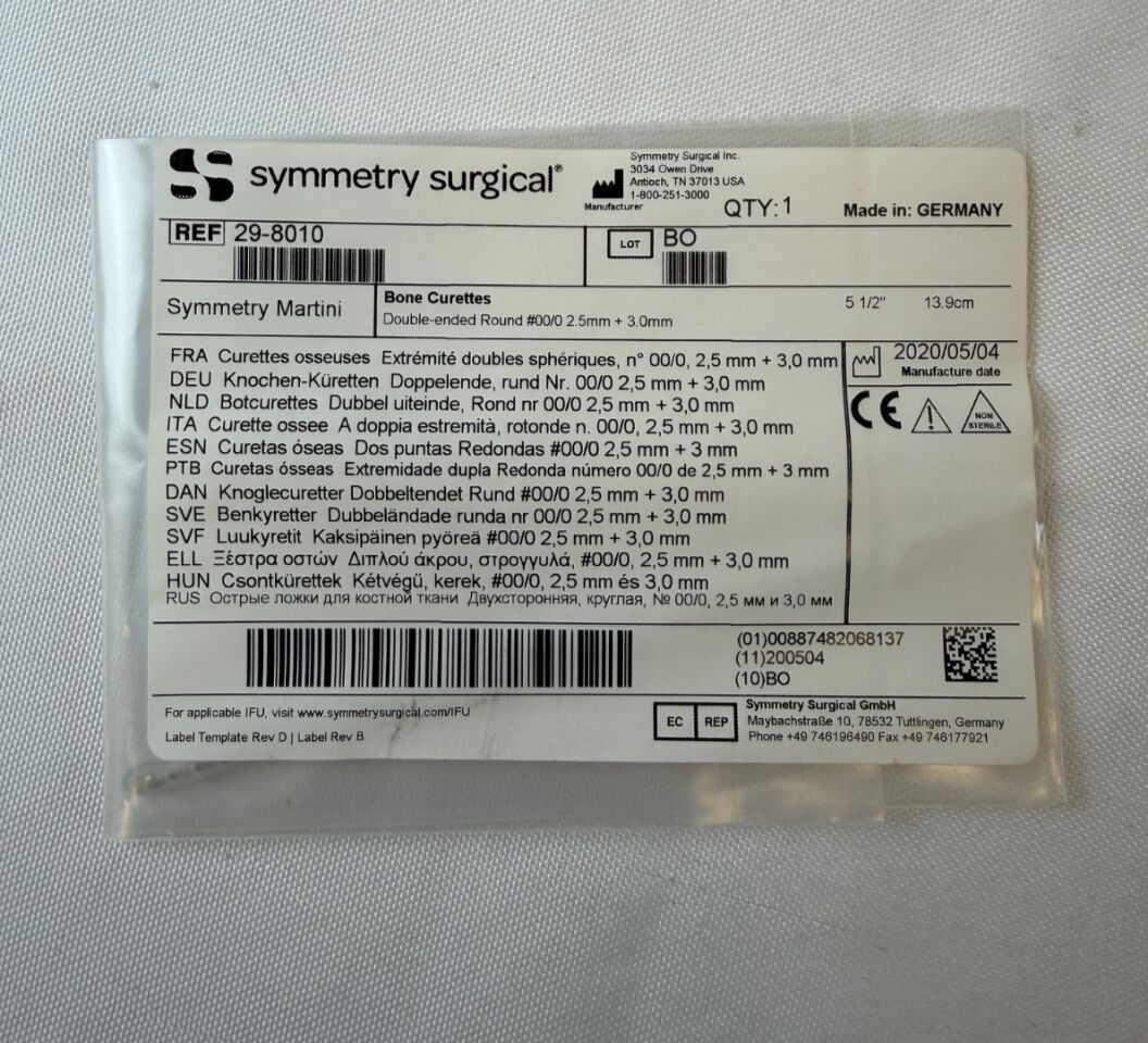 SYMMETRY SURGICAL 29-8010 Martini Double Ended Bone Curette Size 00 & 0 L: 5.5"
