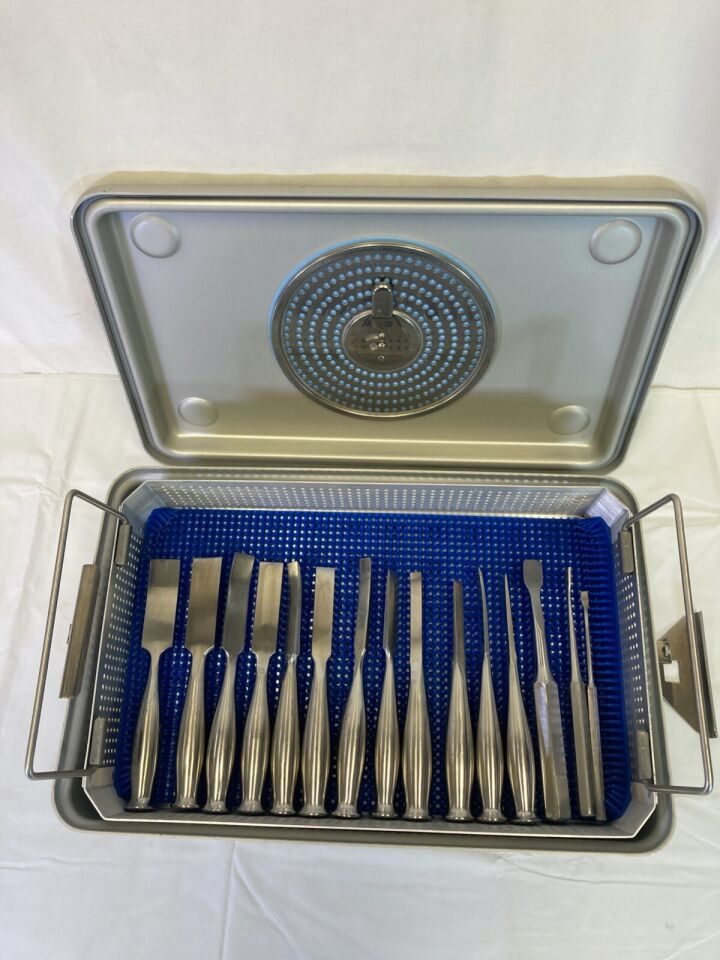VARIOUS  Set of 15 Zimmer V. Mueller Osteotome Chisel Elevators Set w/ Sterilization Case — photo 1