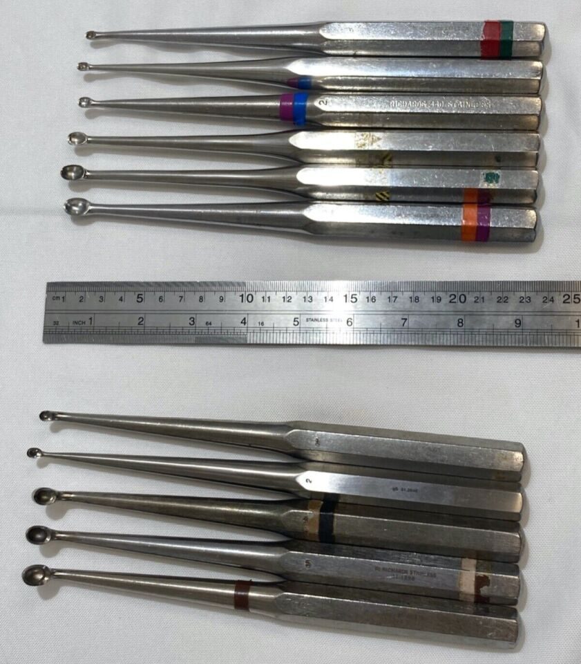 RICHARDS Various Straight & Angled 9" Heavy Bone Curettes — photo 9
