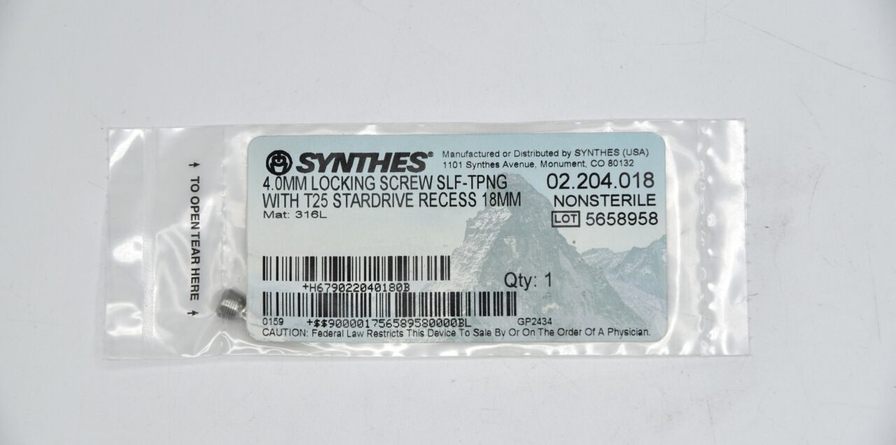 SYNTHES 02.204.018 4.0MM LOCKING SCREW SLF-TPNG WITH T25 STARDRIVE RECESSS 18MM