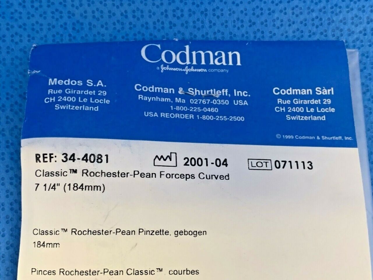 CODMAN 34-4081 Classic Rochester-Pean Hemostatic Forceps Curved 7.25" — photo 4