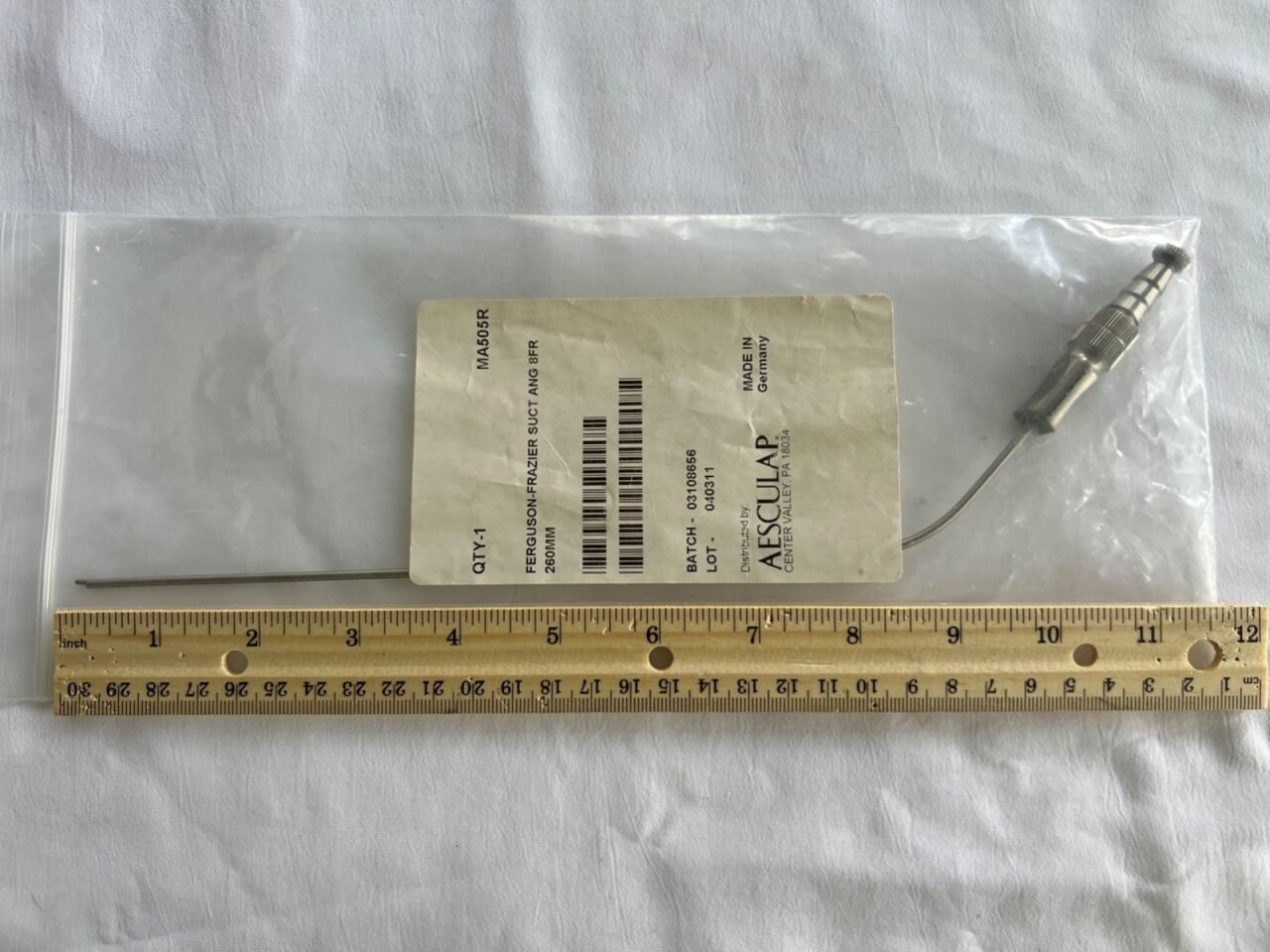 AESCULAP MA505R Ferguson-Fraizer Angled Suction Tube 8French w/ Thumb Control — photo 6