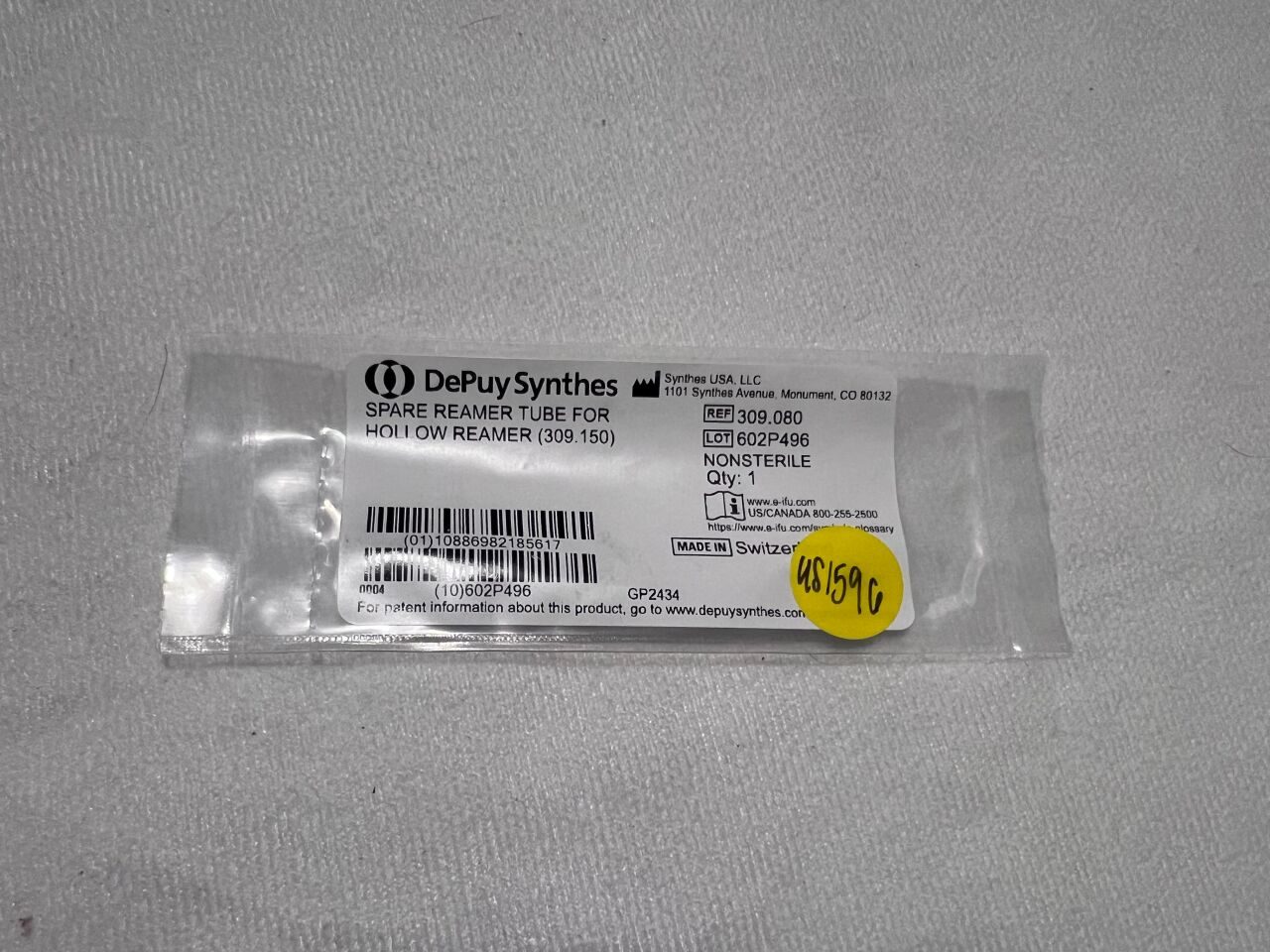 SYNTHES 309.08 Spare Reamer Tube For Hollow Reamer