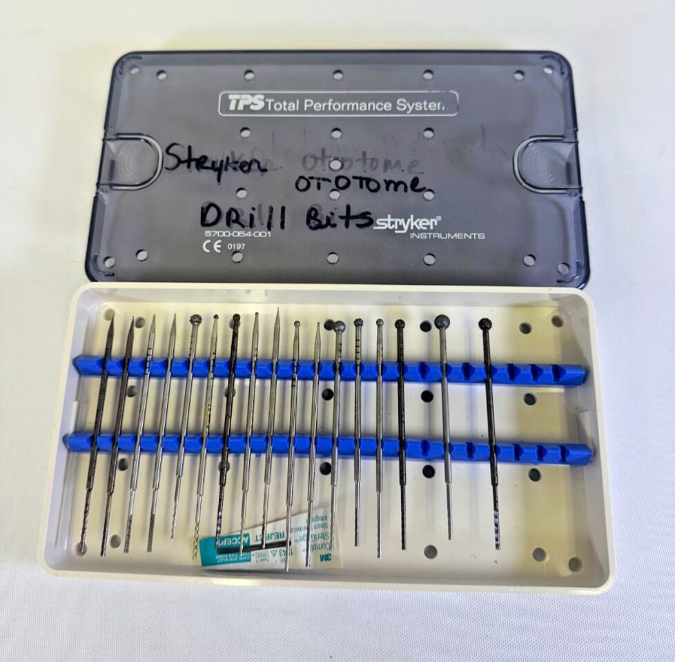 STRYKER W/ Case Set of 17 TPS Ototome Drill Bits and Burrs