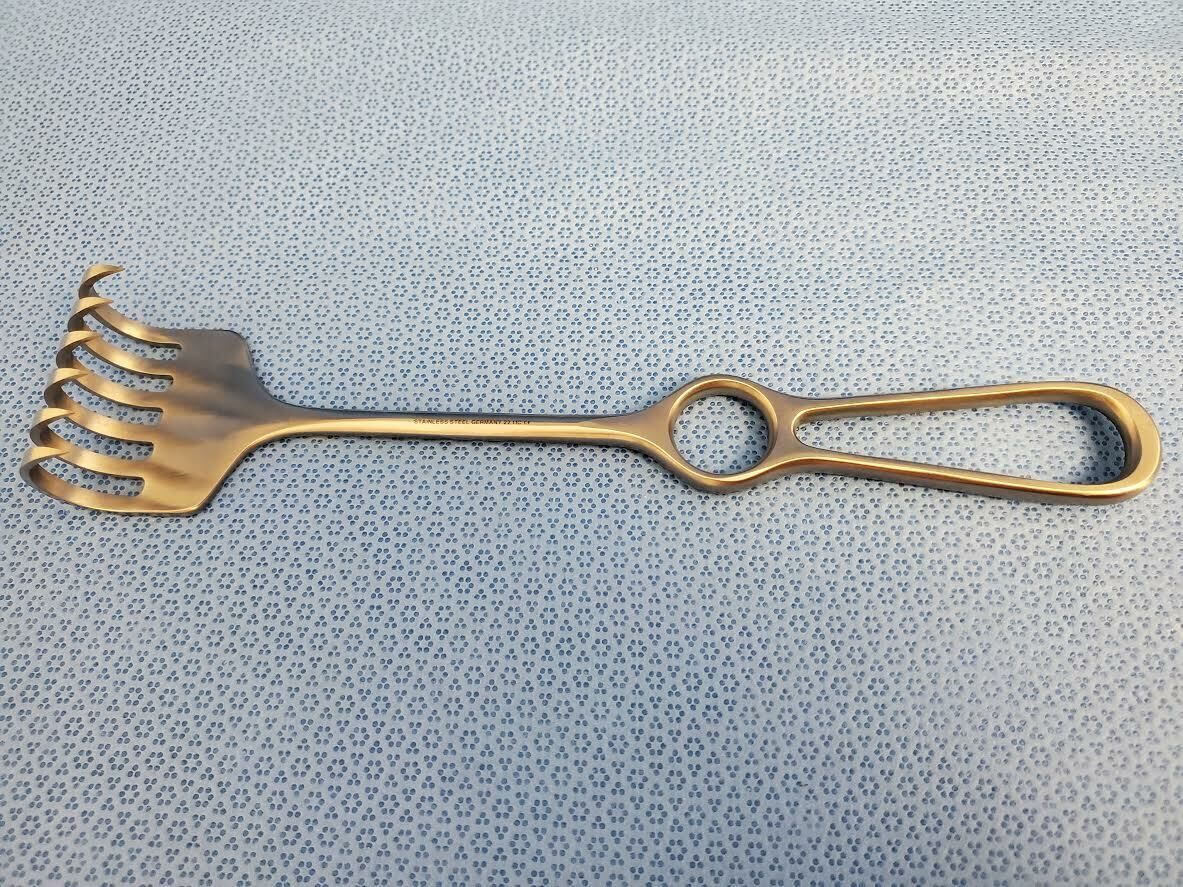 MEDICON 22.58.06 Surgical Hand Retractor 9 1/2" 6 Prong 50mm X 25mm Sharp Tip
