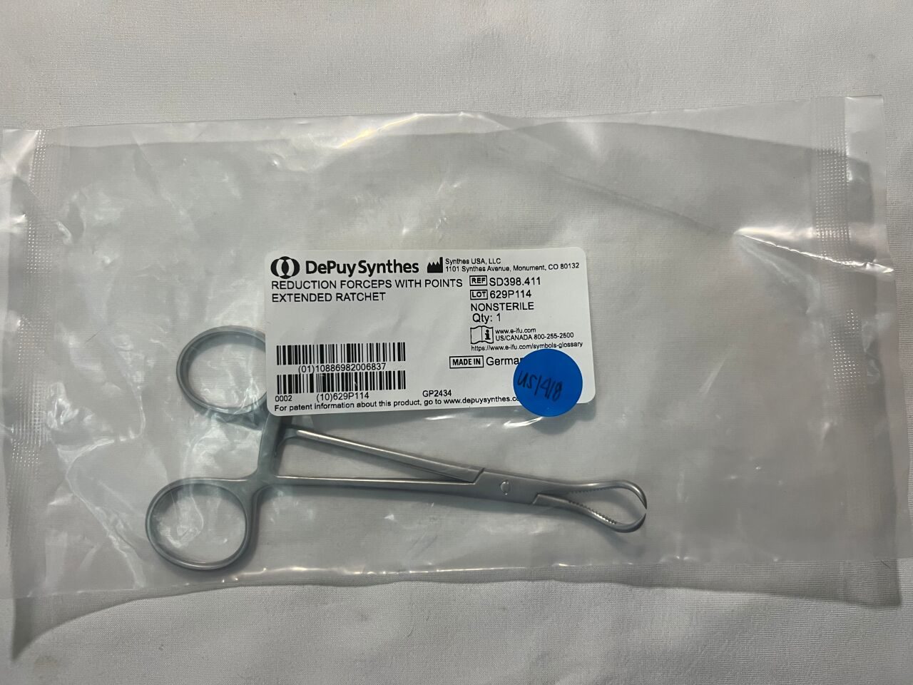 SYNTHES SD398.411 Reduction Forceps w/ Points & Extended Ratchet
