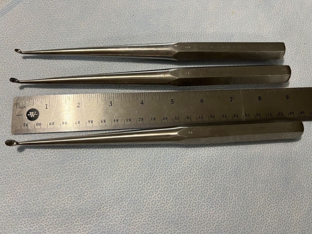 V. MUELLER Size 2, 0, 00 Neurology Spinal Set Of 3 Curved Oval Cup Curettes 9" — photo 5