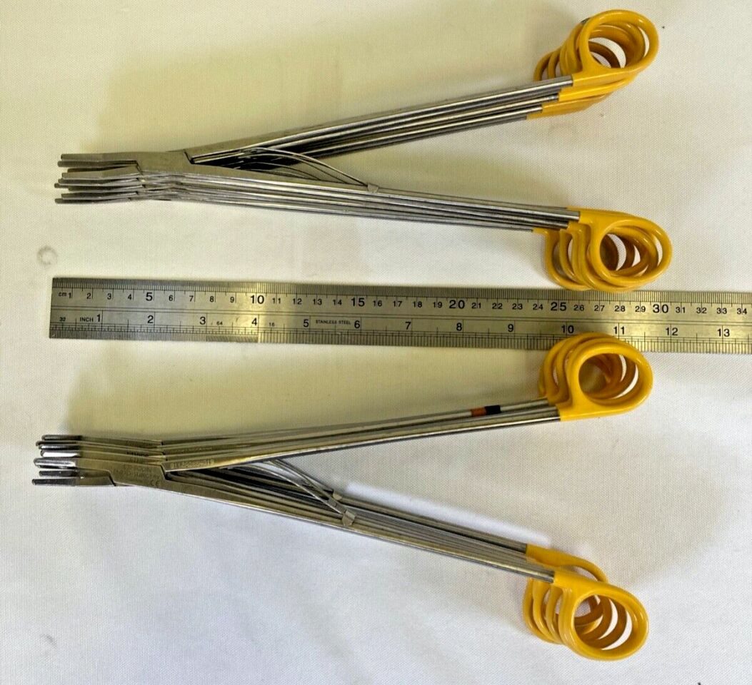 Lot of 12 Straight & Angled Yellow Ring Handle 11.5" Clip Applier Forceps — photo 7