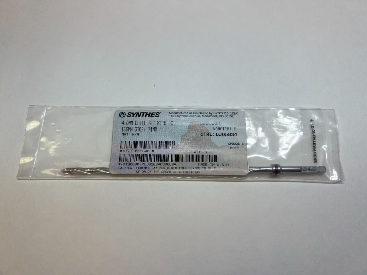 SYNTHES 359.064 4.0mm Drill Bit w/ Stop Drill Bit — photo 1
