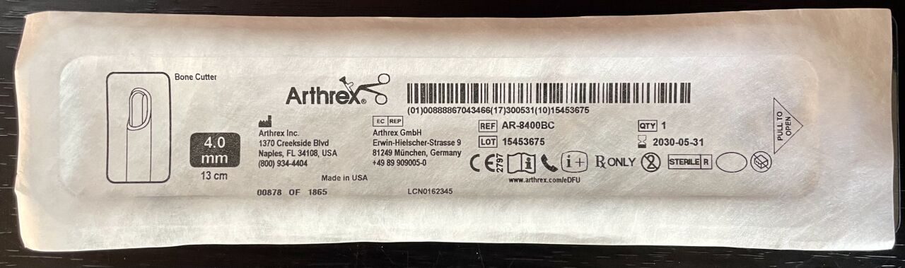 ARTHREX AR-8400BC Bone Cutter 4.0mm x 13cm