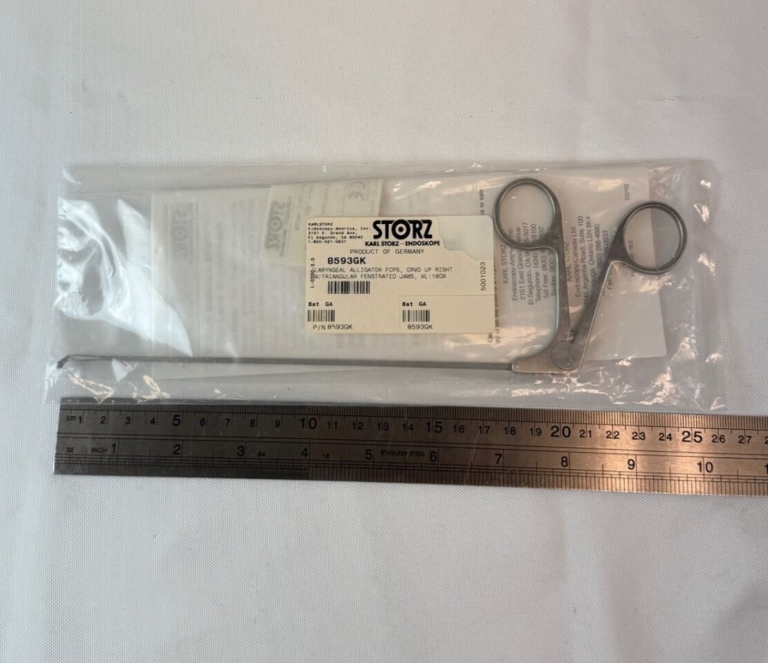 KARL STORZ 8593GK Laryngeal Alligator Forcep Curved Up Right Triangular Jaw 18cm — photo 4