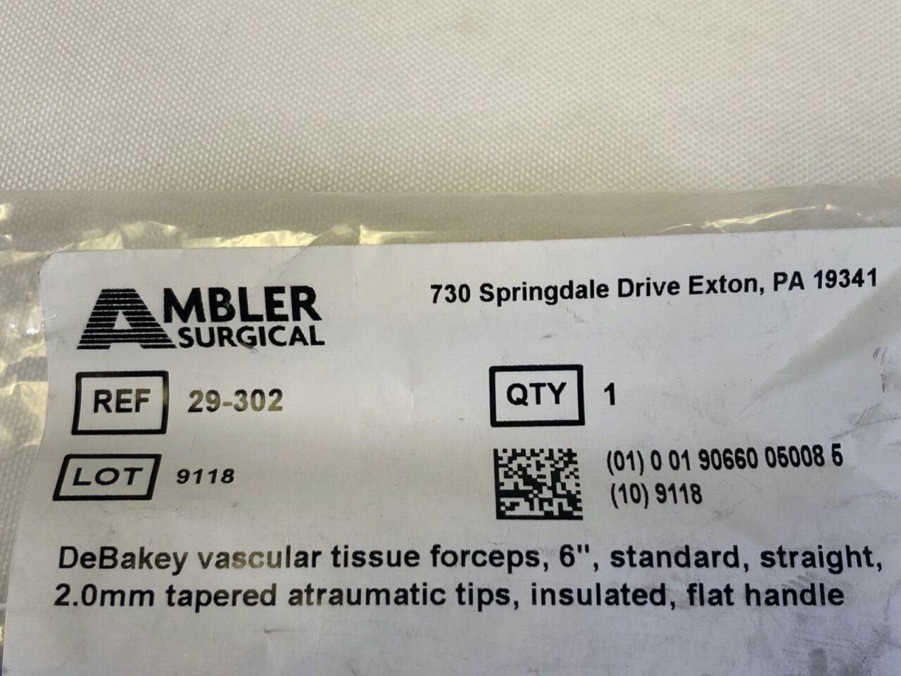 AMBLER SURGICAL 29-302 DeBakey Vascular Tissue Forceps Insulated 2mm Tips — photo 3