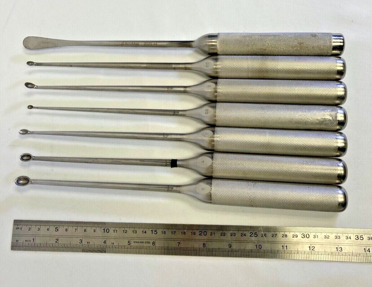 WALLIE HEINIG LENOX MACLAREN 13.5" Set of 7 Straight & Angled Curettes & Elevator — photo 8
