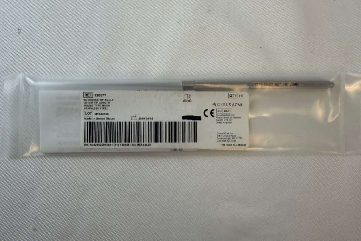 GYRUS ACMI 130577 90deg x 0.5mm Tip L: 6.5" ENT Otology House Type Hook ENT Otology