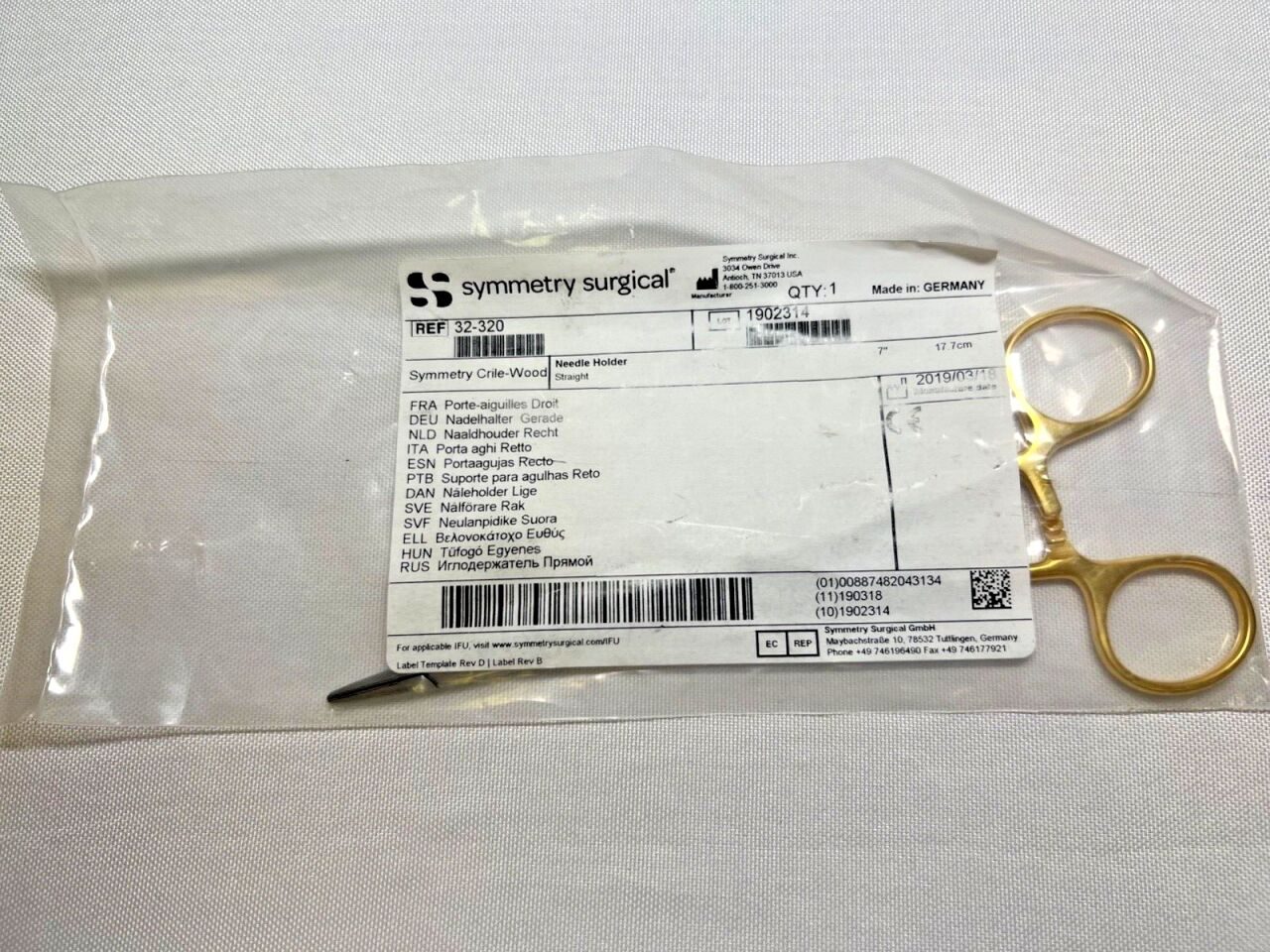 SYMMETRY SURGICAL 32-320 Crile-Wood Straight Needle Holder, 7" Length