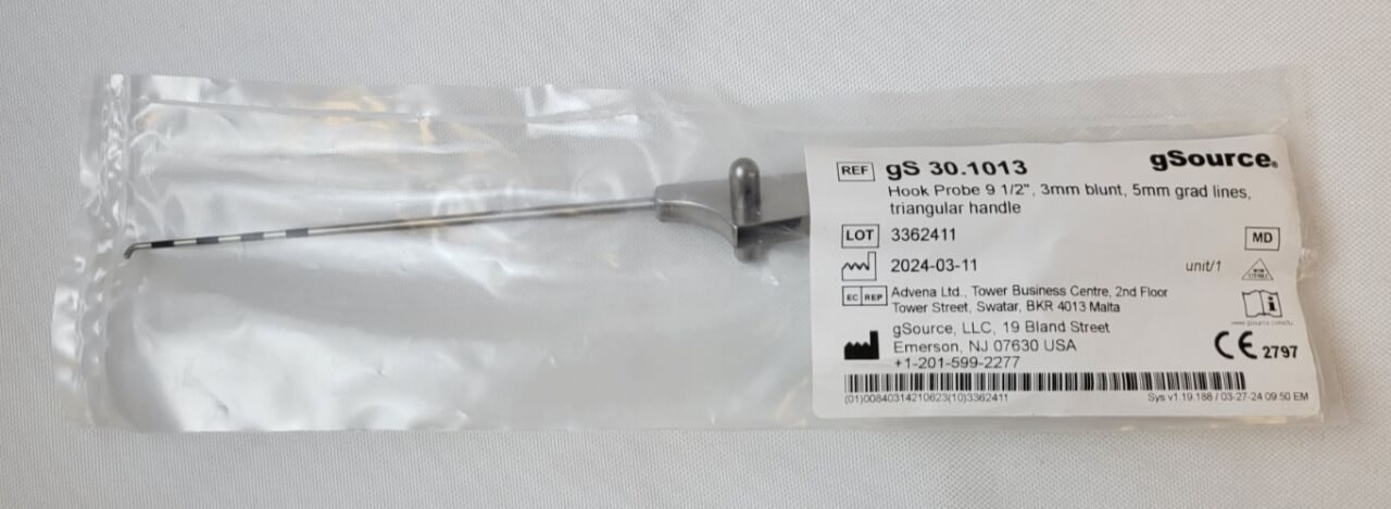 GSOURCE 30.1013 Hook Probe 3mm Blunt 5mm Grad Lines Triangular Handle 9-1/2" — photo 4