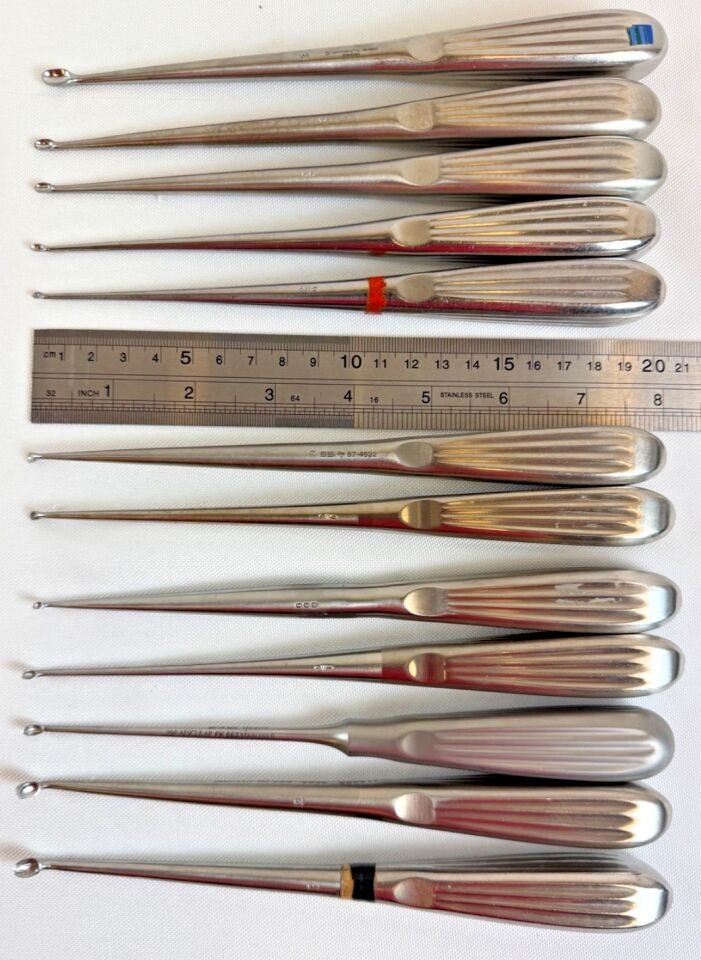 SYMMETRY MEDFIX JARIT AESCULAP CODMAN 8" Straight, Reverse Angle & Forward Angle Set  Symmetry Medfix Jarit Aesculap 8" Brun Bone Curettes Forward   Angled — photo 8