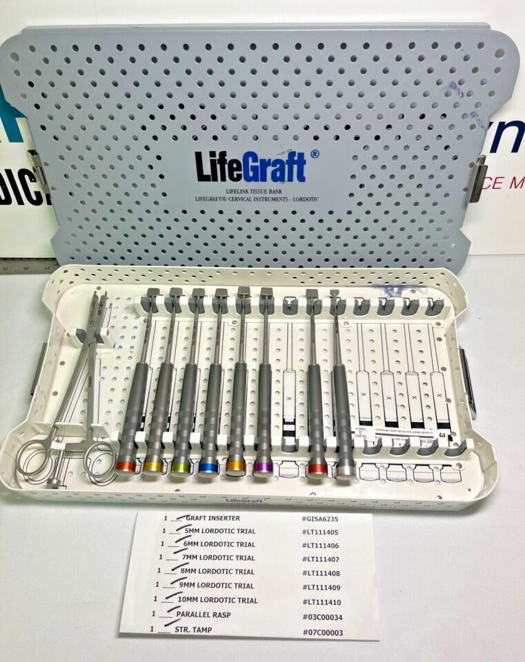 LIFEGRAFT Various Cervical Spine Lordotic Instrument System w/ Case, Trials, Rasp & Tamp — photo 1