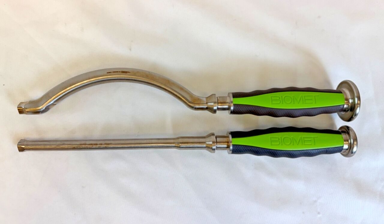 BIOMET 110003453 & 110003451 Pair of Straight & Curved Acetabular Shell Handles Inserters