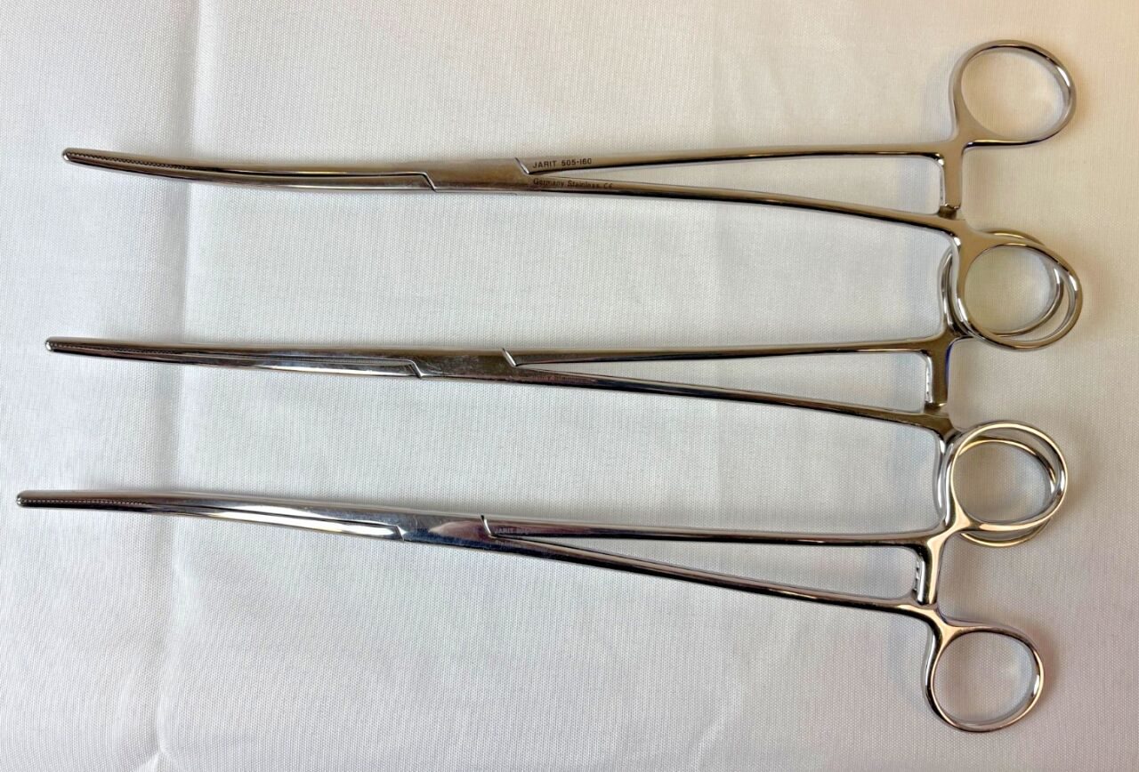 JARIT 505-160 Bozeman Uterine Dressing Forceps 10.2" Double Curve OBGYN, Set of 3