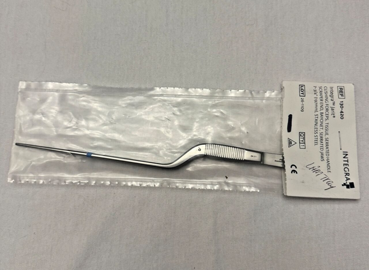 INTEGRA 130-420 Cushing Forceps Tissue Serrated Handle Scraper End Bayonet