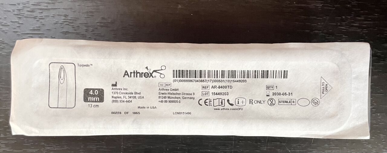 ARTHREX AR-8400TD Torpedo Arthroscopic Shaver Blade 4.0mm x 13cm
