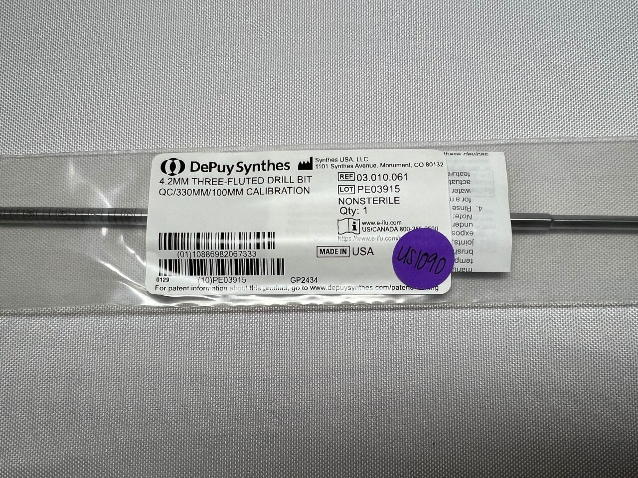 SYNTHES 03.010.061 4.2mm 3-Fluted Drill Bit