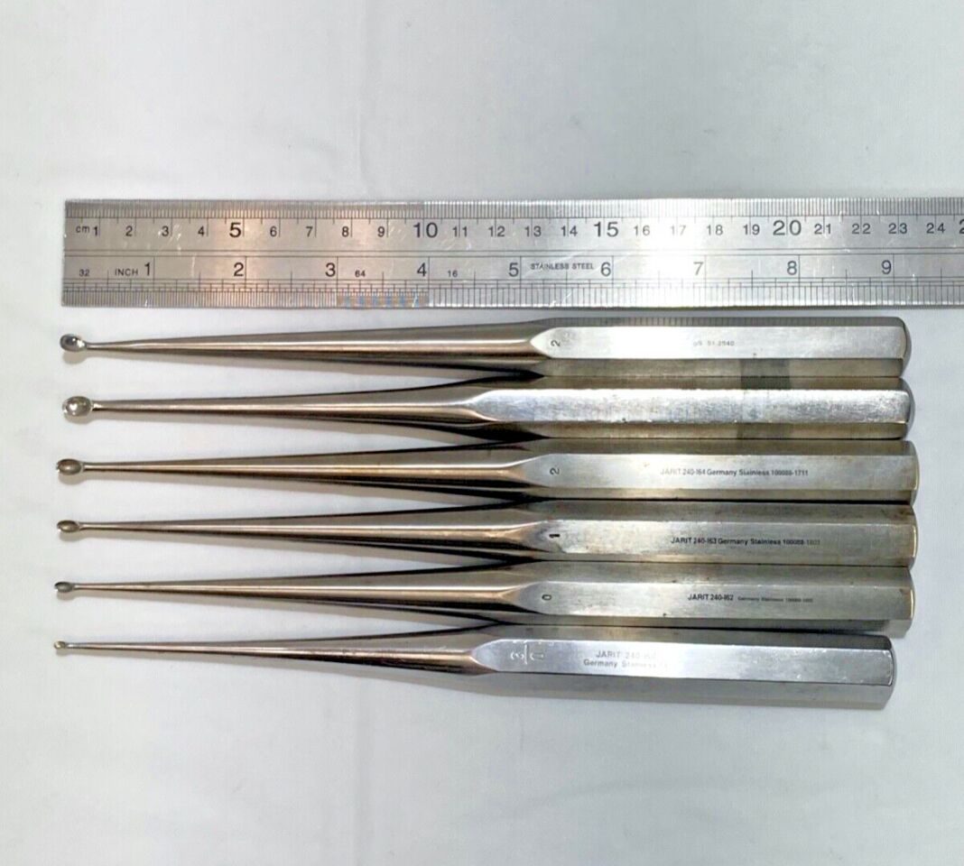 JARIT 9" Solid Hex Handle Set of 6 Straight Brun Bone Curettes — photo 9