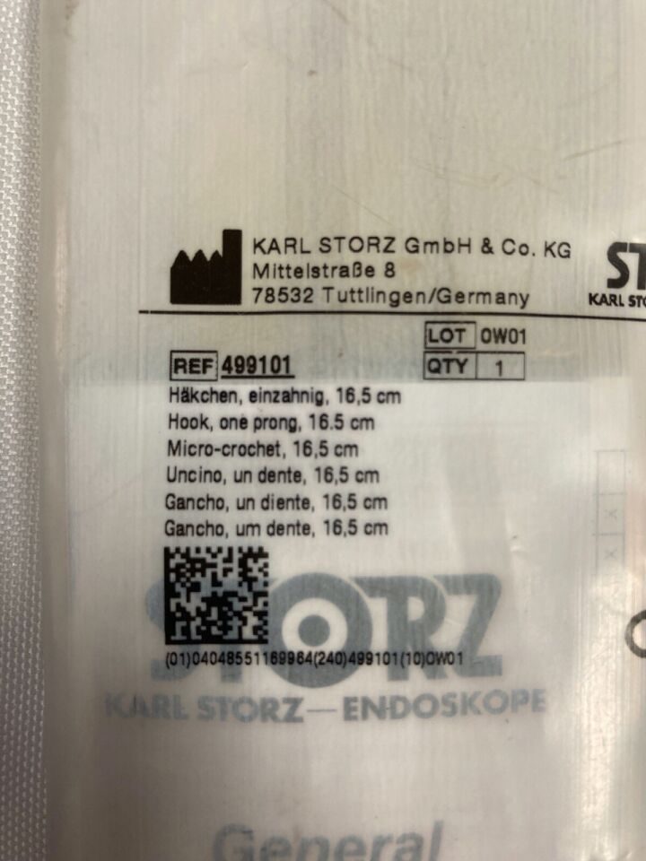 KARL STORZ 499101 Single Tenaculum w/ Large Curve One Prong Hook L:16.5cm — photo 2