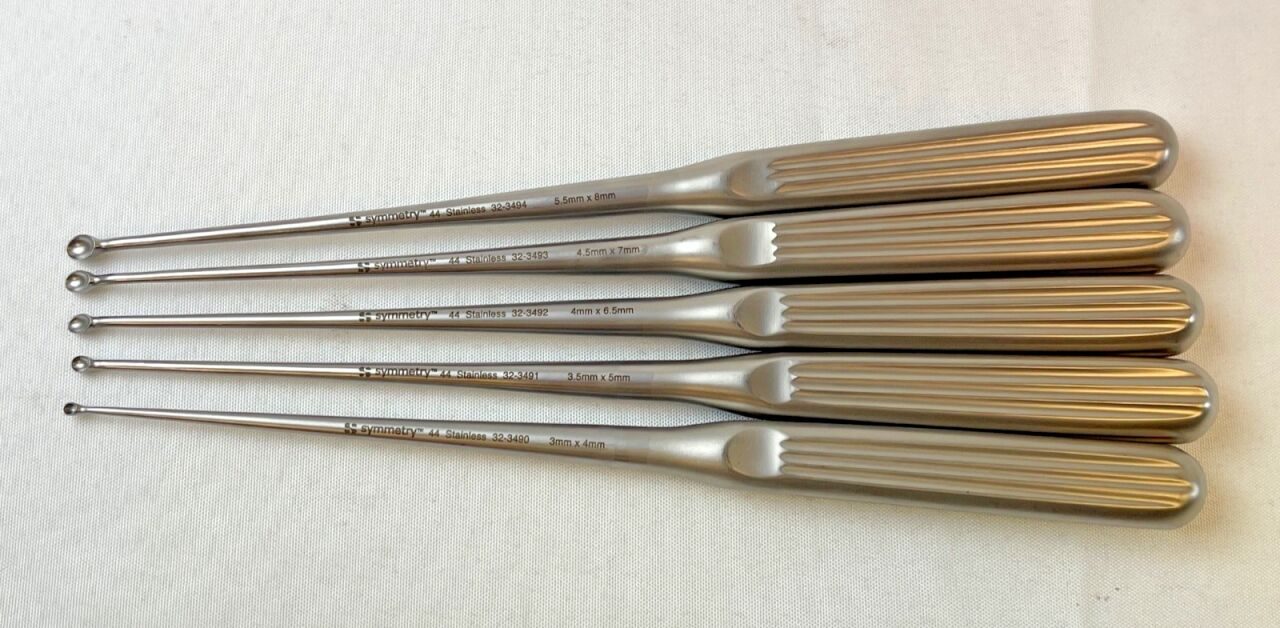 SYMMETRY SURGICAL Bruns Hollow Handle Reverse Angle 9" 1-0000 Set of 5 Curettes