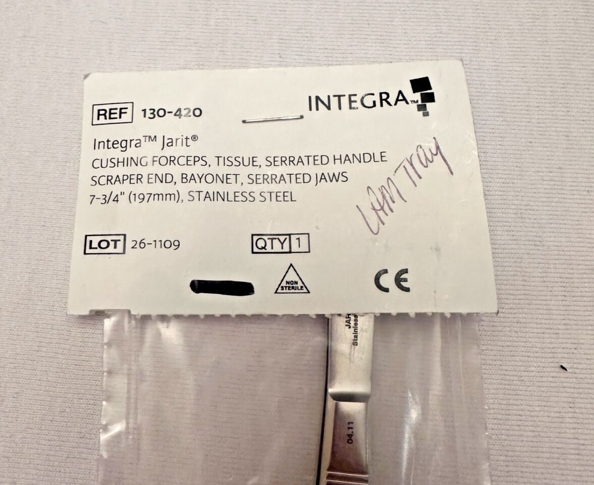 INTEGRA 130-420 Cushing Forceps Tissue Serrated Handle Scraper End Bayonet — photo 5