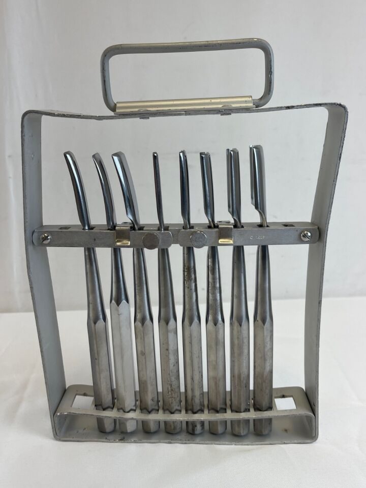 RICHARDS Set of 8 Curved & Straight Gouges w/ Sterilization Rack Ortho — photo 7