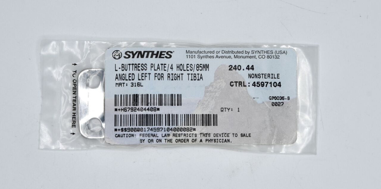 SYNTHES 240.44 L-BUTTRESS PLATE/85MM ANGLED LEFT FOR RIGHT TIBIA