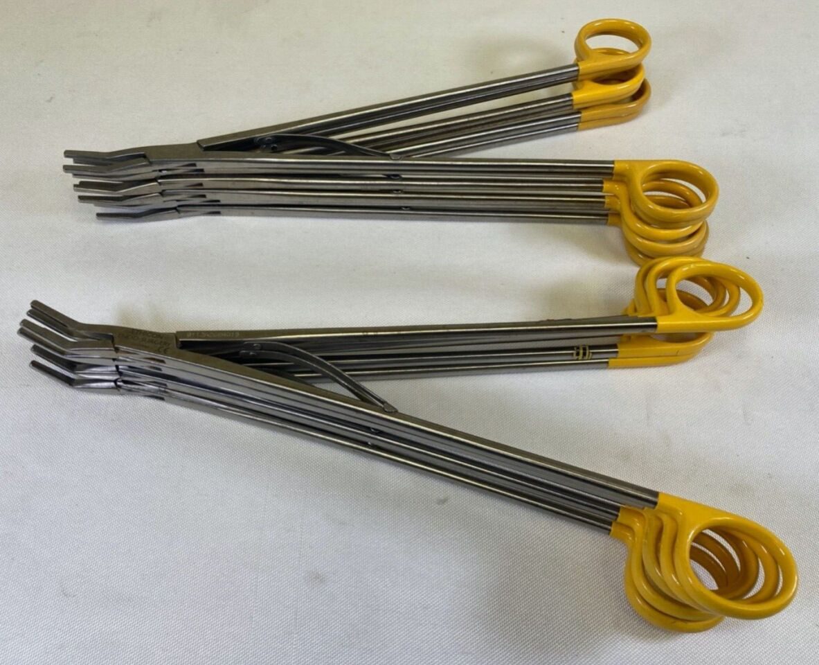 Lot of 12 Straight & Angled Yellow Ring Handle 11.5" Clip Applier Forceps — photo 1