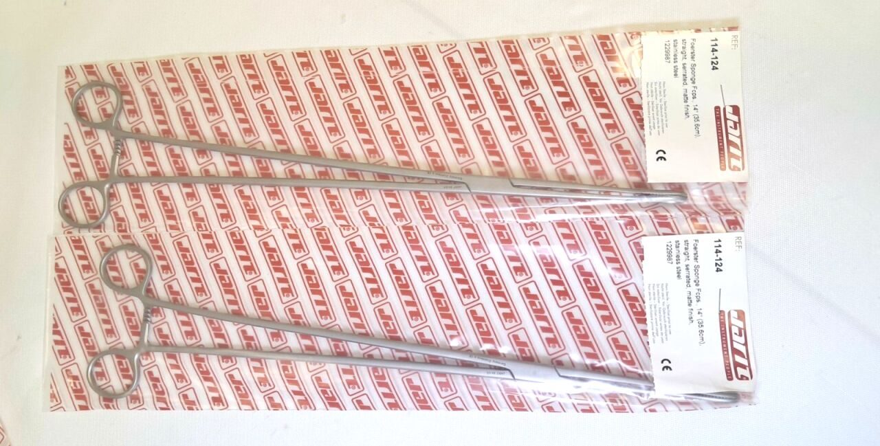 JARIT 114-124 Foerster Sponge Forceps Straight Serrated Jaw 14" - Lot of 2