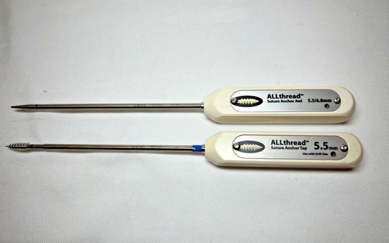 BIOMET 905955 & 905958 Allthread Suture Anchor Awl 5.5/6.8mm & Anchor Tap 5.5mm